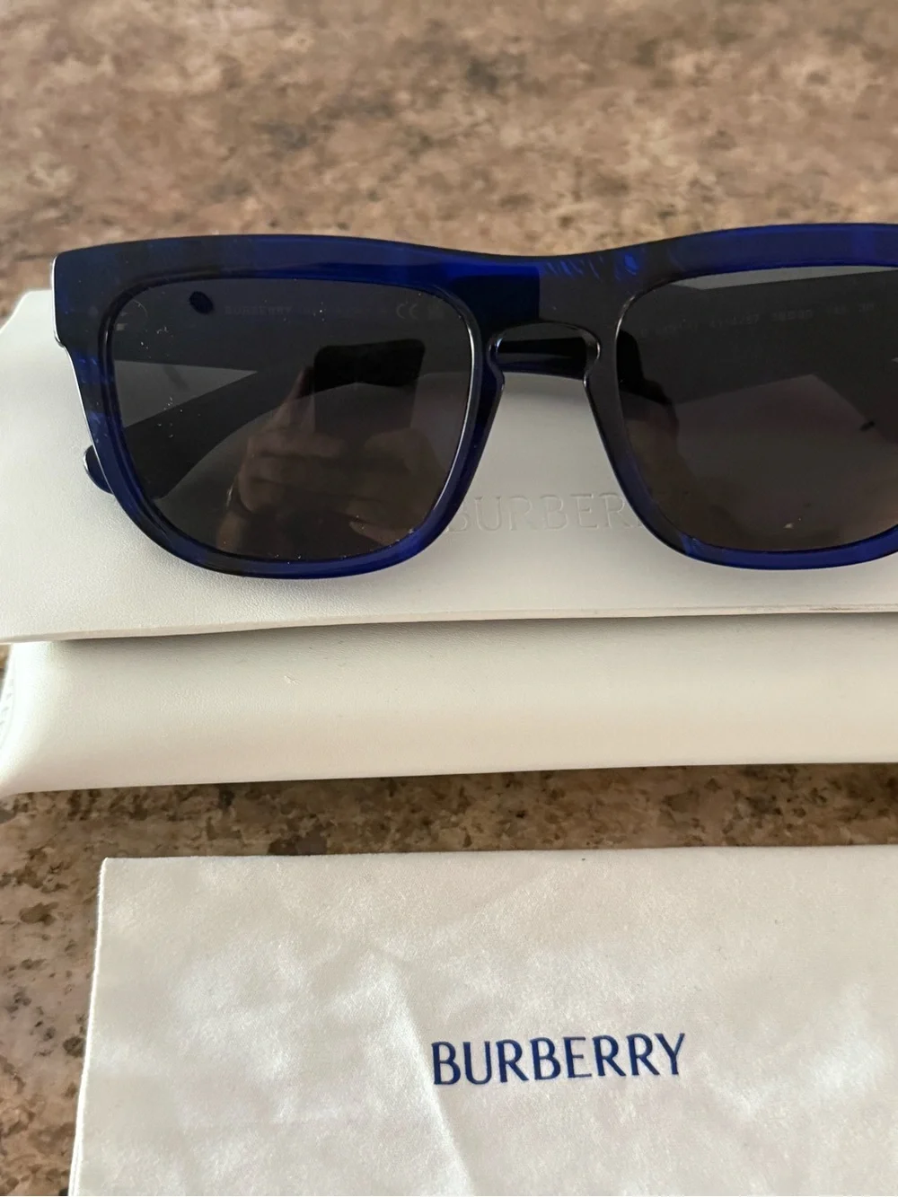 Burberry BE4431U 4114/87 Check Blue Square Sunglasses 56mm Made In Italy